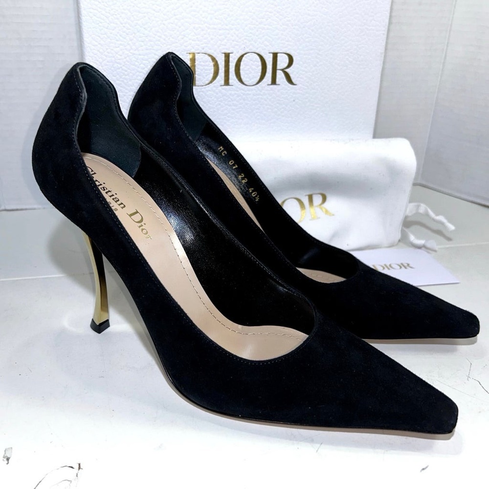 DIOR D-FAME PUMP BLACK SUEDE & GOLD HEEL SIZE 39 ✨ - Picture 6 of 6